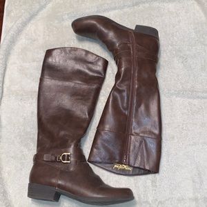Lightly Worn Brown Faux Leather Boots
